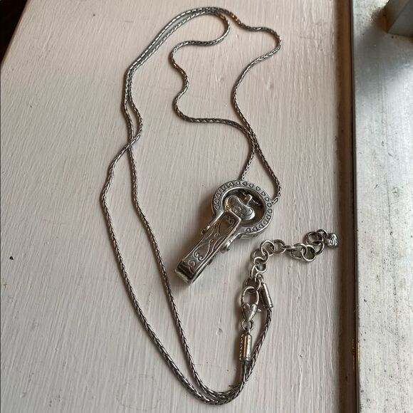 Brighton silver scrolled heart Badge Clip lanyard long Necklace - Picture 2 of 6